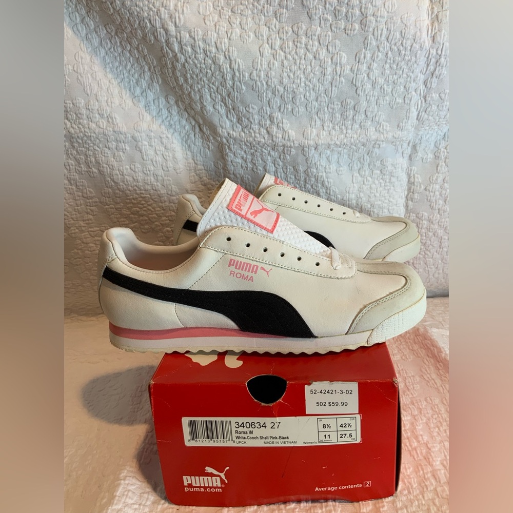 Puma Roma White Sneakers black & pink size 11 brand new